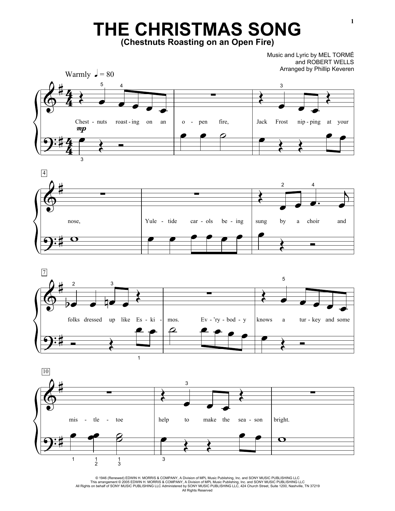 Mel Torme The Christmas Song (Chestnuts Roasting On An Open Fire) Sheet Music Notes & Chords for Piano (Big Notes) - Download or Print PDF