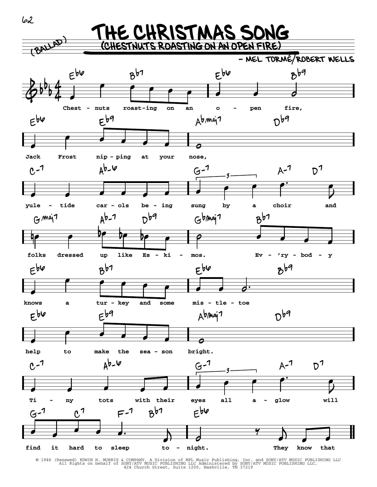 Mel Torme The Christmas Song (Chestnuts Roasting On An Open Fire) (High Voice) Sheet Music Notes & Chords for Real Book – Melody, Lyrics & Chords - Download or Print PDF