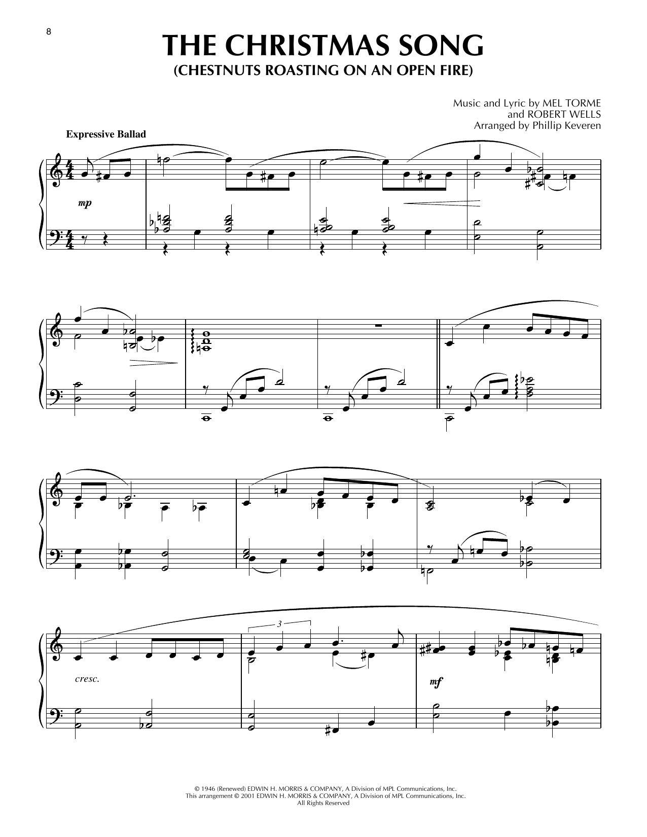 Mel Torme The Christmas Song (Chestnuts Roasting On An Open Fire) [Jazz version] (arr. Phillip Keveren) Sheet Music Notes & Chords for Piano Solo - Download or Print PDF