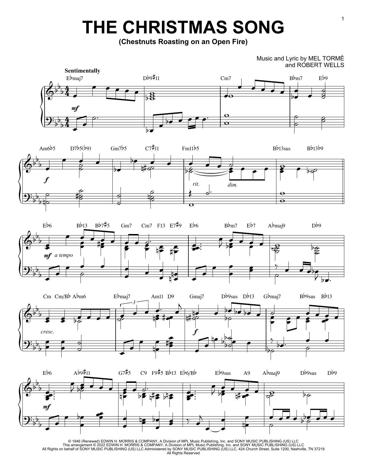 Mel Torme The Christmas Song (Chestnuts Roasting On An Open Fire) (arr. Brent Edstrom) Sheet Music Notes & Chords for Piano Solo - Download or Print PDF