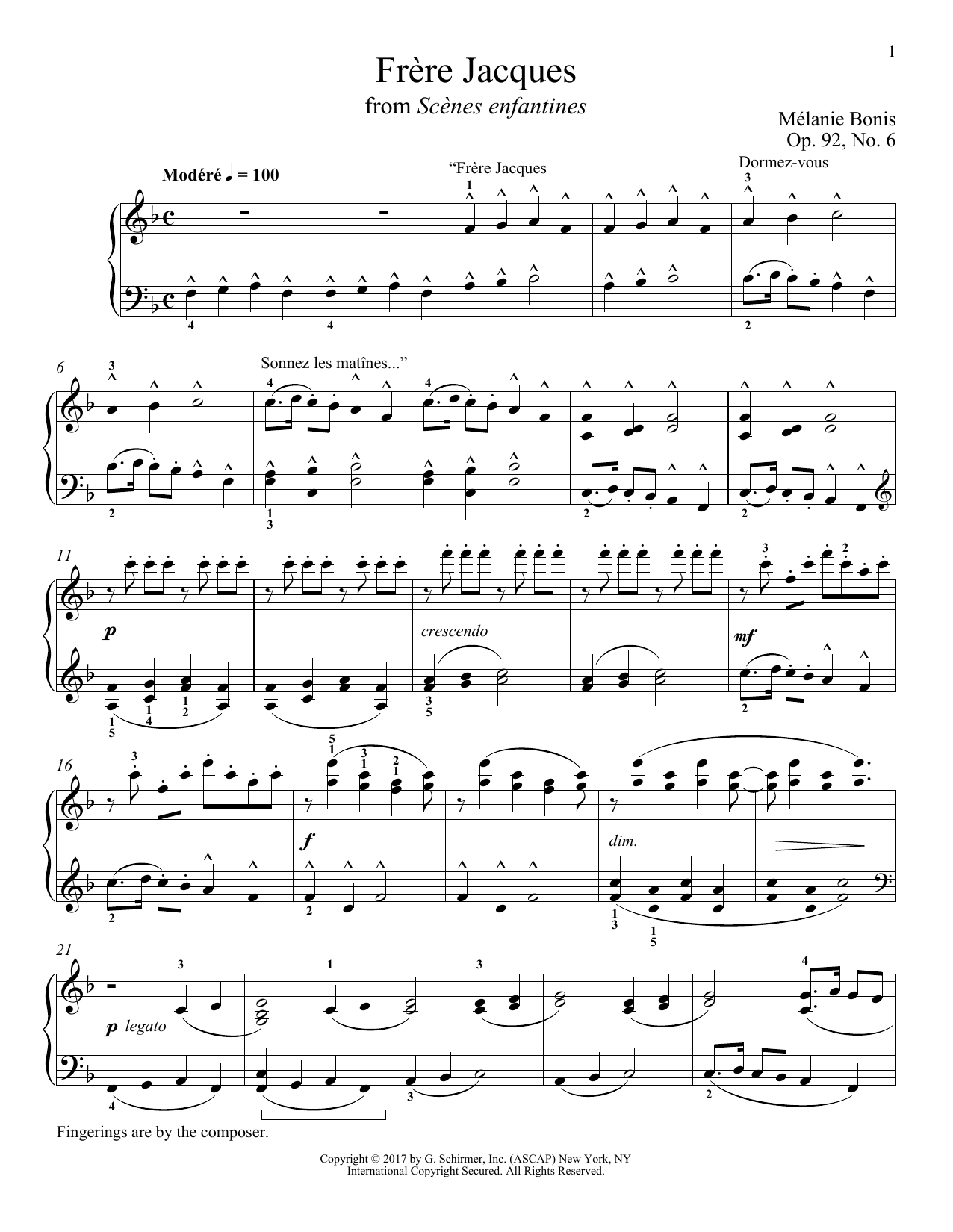 Melanie Bonis Frere Jacques Sheet Music Notes & Chords for Piano - Download or Print PDF