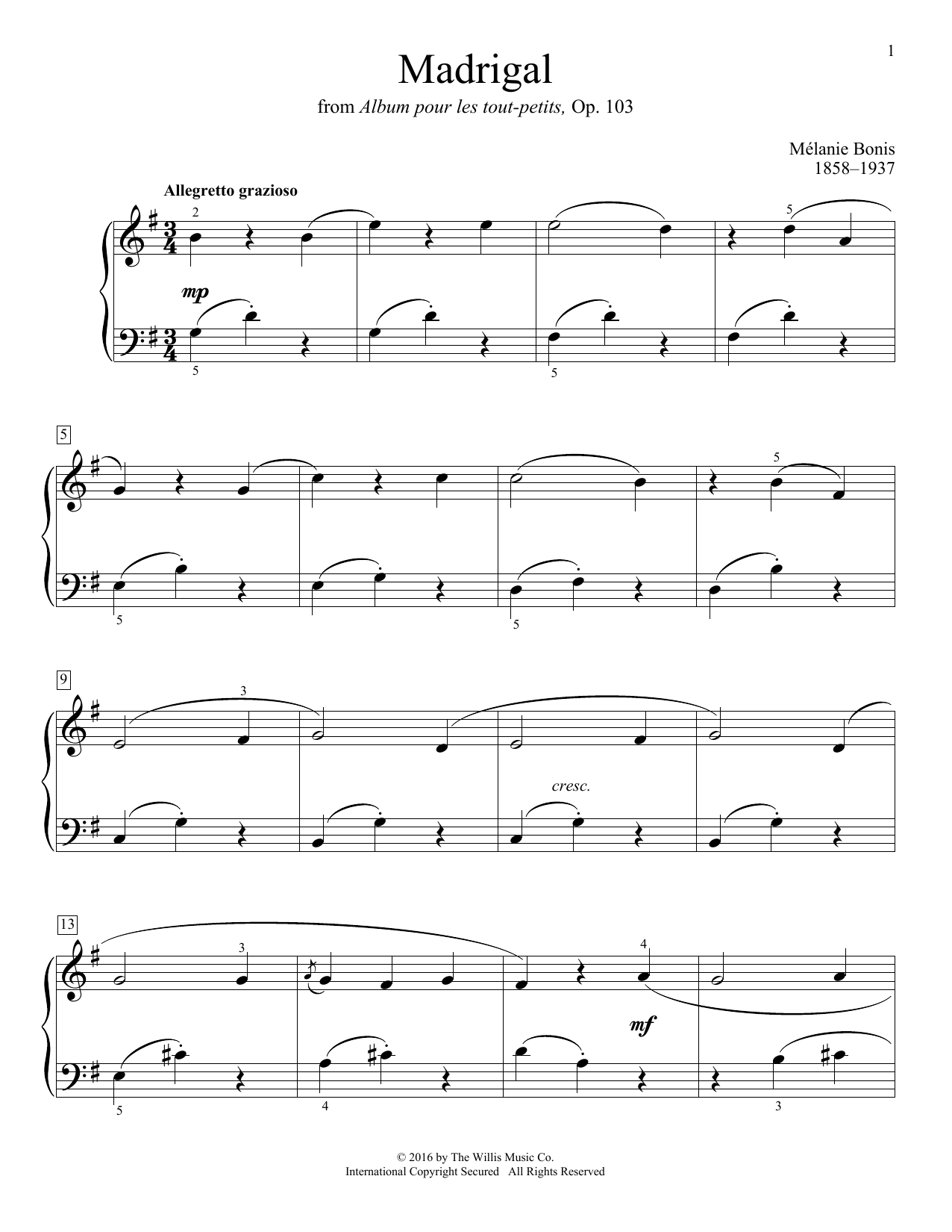 Melanie Bonis Madrigal Sheet Music Notes & Chords for Educational Piano - Download or Print PDF