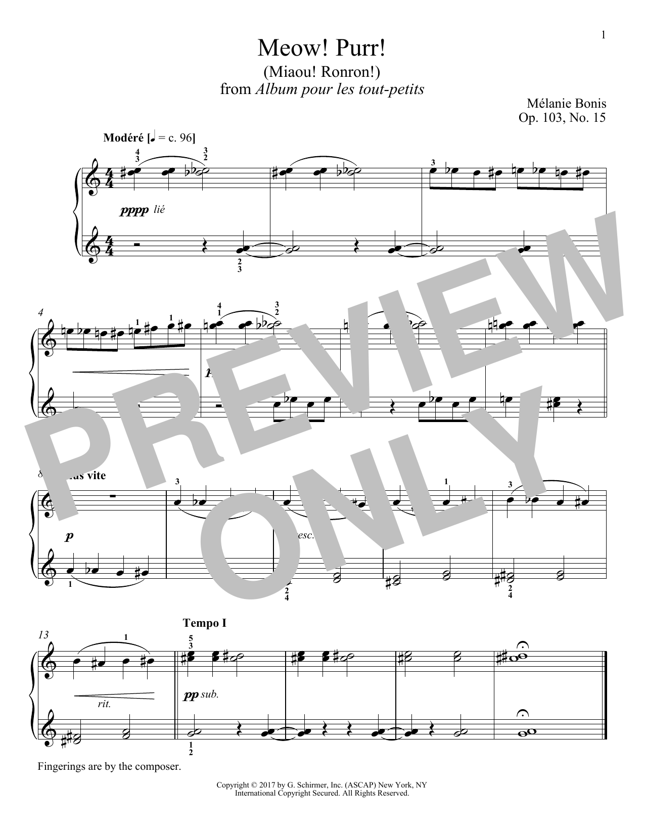 Melanie Bonis Meow! Purr! (Miaou! Ronron!) Sheet Music Notes & Chords for Piano - Download or Print PDF