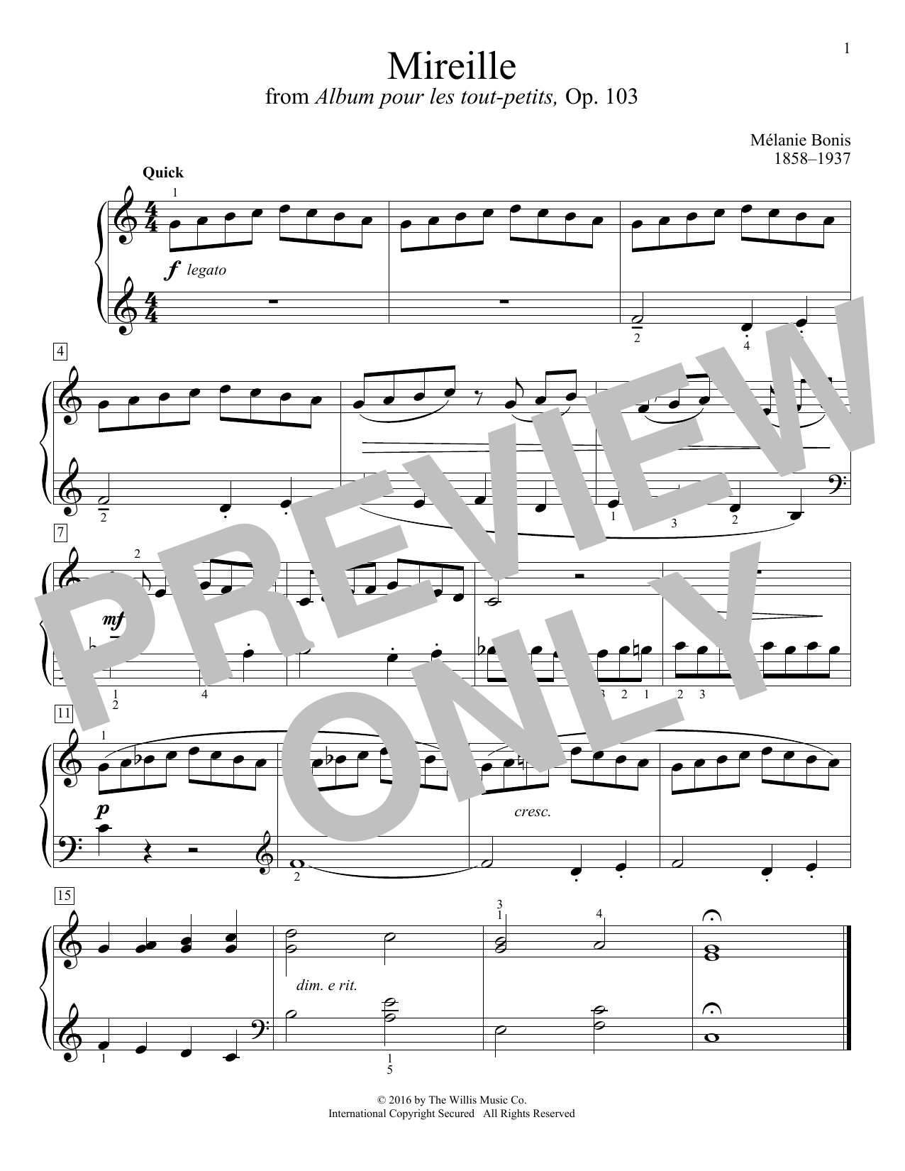 Melanie Bonis Mireille Sheet Music Notes & Chords for Educational Piano - Download or Print PDF