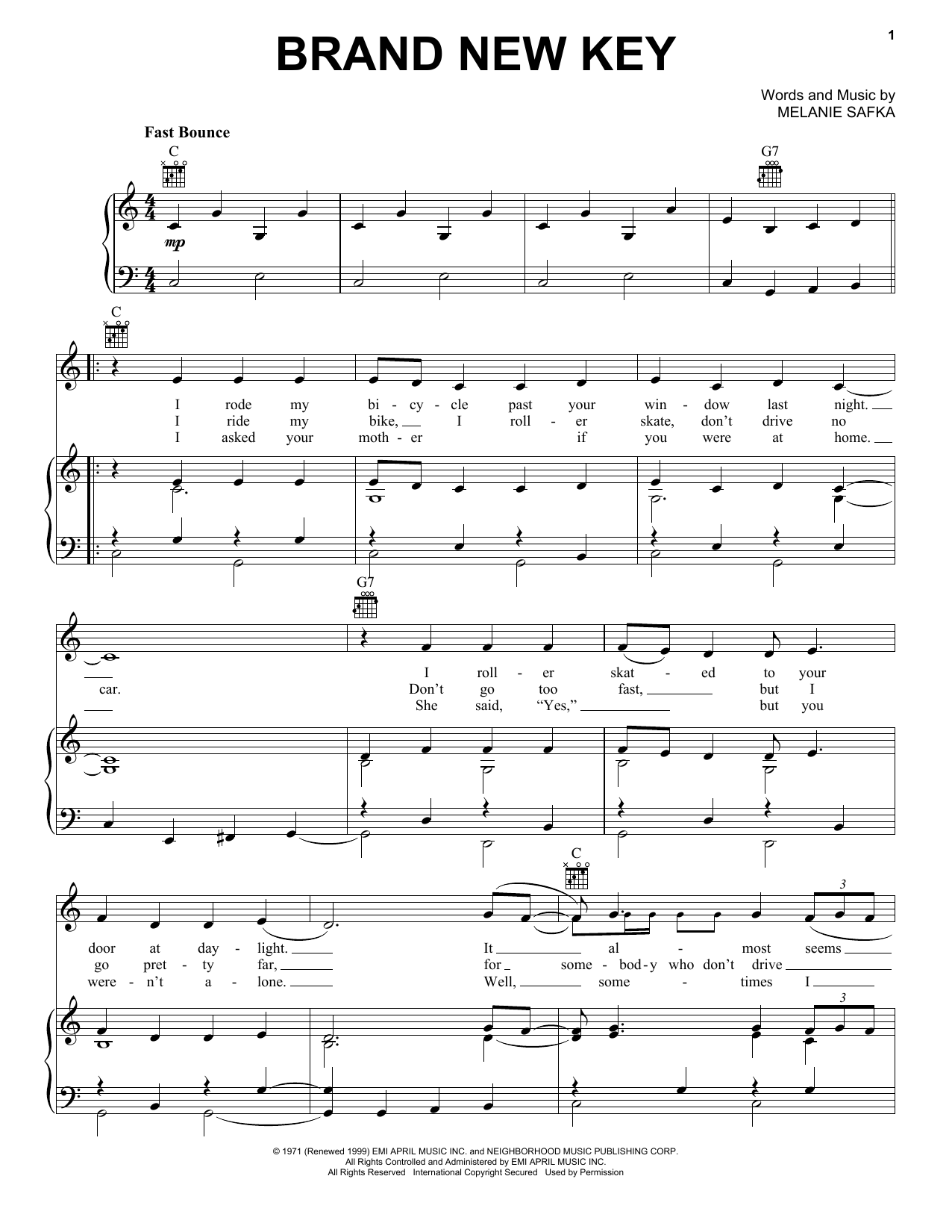 Melanie Brand New Key Sheet Music Notes & Chords for Piano, Vocal & Guitar (Right-Hand Melody) - Download or Print PDF