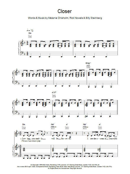 Melanie C Closer Sheet Music Notes & Chords for Piano, Vocal & Guitar - Download or Print PDF