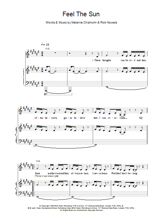 Melanie C Feel The Sun Sheet Music Notes & Chords for Piano, Vocal & Guitar - Download or Print PDF