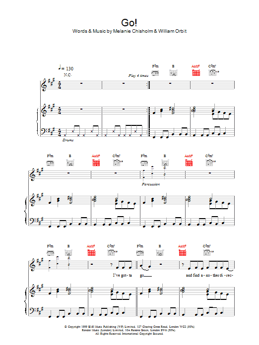 Melanie C Go! Sheet Music Notes & Chords for Piano, Vocal & Guitar - Download or Print PDF