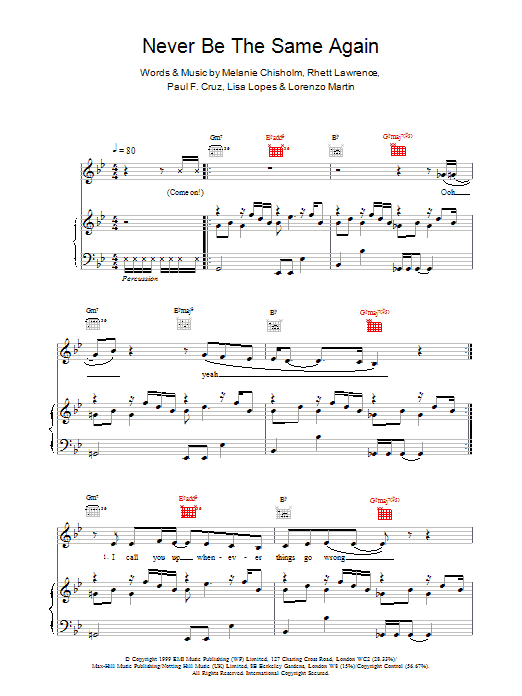 Melanie C Never Be The Same Again Sheet Music Notes & Chords for Piano, Vocal & Guitar - Download or Print PDF