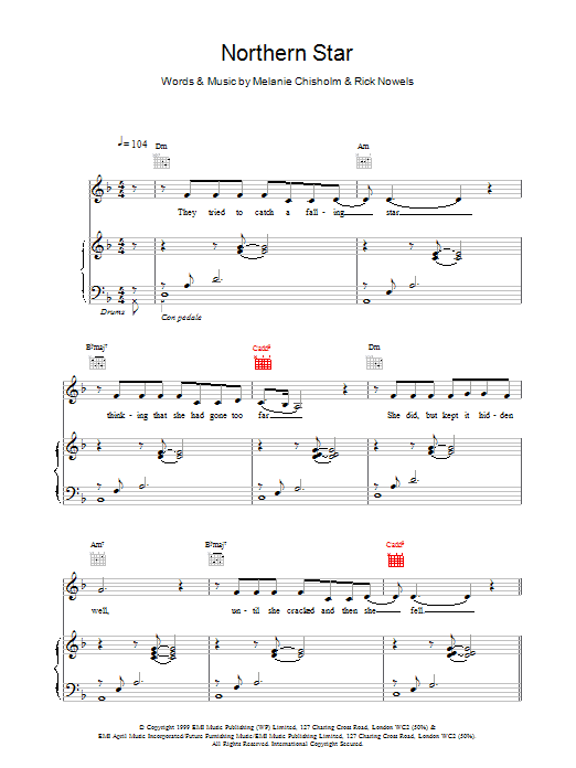 Melanie C Northern Star Sheet Music Notes & Chords for Piano, Vocal & Guitar - Download or Print PDF