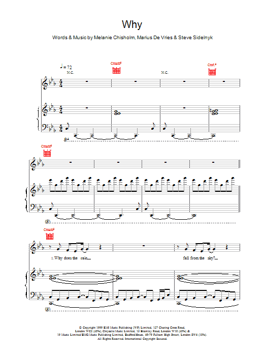 Melanie C Why Sheet Music Notes & Chords for Piano, Vocal & Guitar - Download or Print PDF