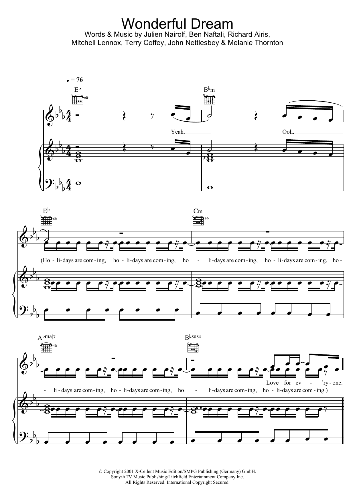 Melanie Thornton Wonderful Dream (Holidays Are Coming) Sheet Music Notes & Chords for Piano, Vocal & Guitar (Right-Hand Melody) - Download or Print PDF