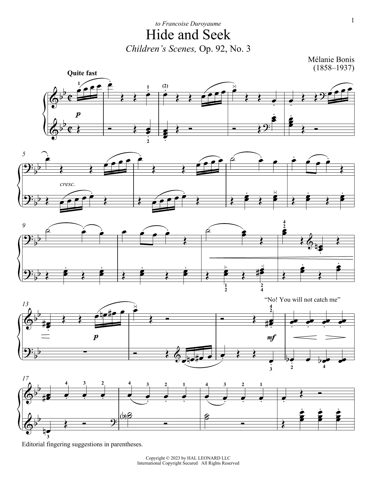 Melanis Bonis Hide and Seek Sheet Music Notes & Chords for Piano Solo - Download or Print PDF