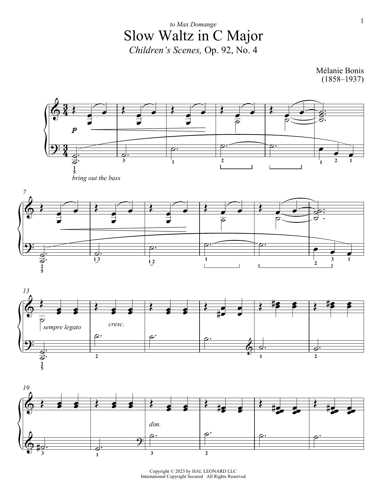 Melanis Bonis Slow Waltz Sheet Music Notes & Chords for Piano Solo - Download or Print PDF