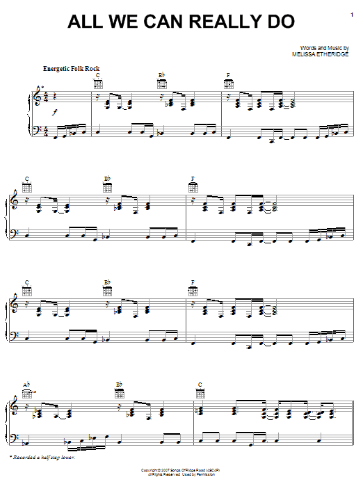 Melissa Etheridge All We Can Really Do Sheet Music Notes & Chords for Piano, Vocal & Guitar (Right-Hand Melody) - Download or Print PDF