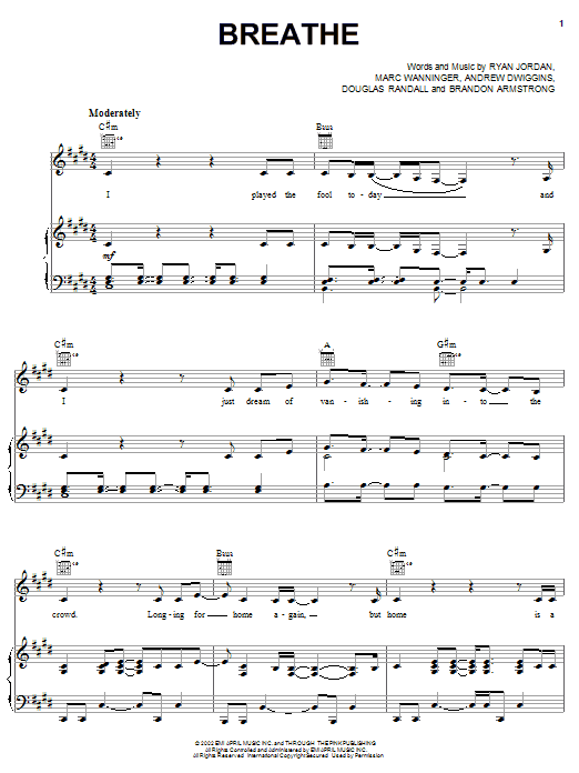 Melissa Etheridge Breathe Sheet Music Notes & Chords for Piano, Vocal & Guitar (Right-Hand Melody) - Download or Print PDF