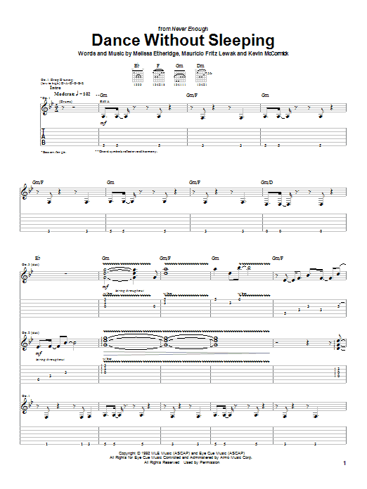 Melissa Etheridge Dance Without Sleeping Sheet Music Notes & Chords for Guitar Tab - Download or Print PDF