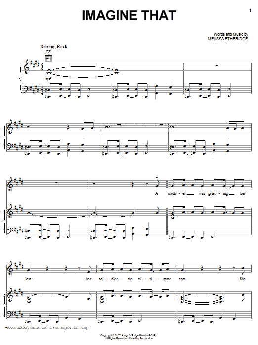 Melissa Etheridge Imagine That Sheet Music Notes & Chords for Piano, Vocal & Guitar (Right-Hand Melody) - Download or Print PDF