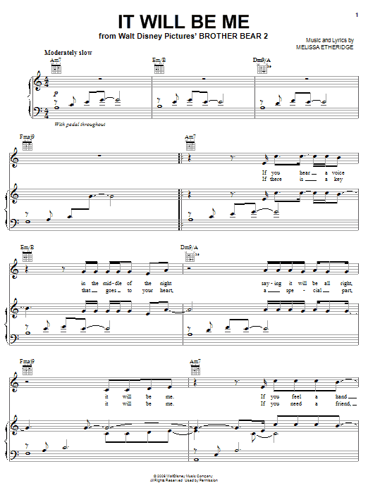 Melissa Etheridge It Will Be Me Sheet Music Notes & Chords for Piano, Vocal & Guitar (Right-Hand Melody) - Download or Print PDF