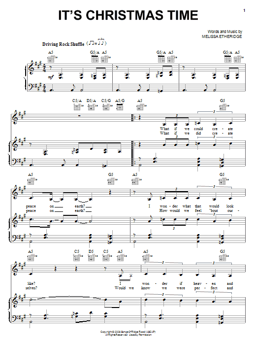 Melissa Etheridge It's Christmas Time Sheet Music Notes & Chords for Piano, Vocal & Guitar (Right-Hand Melody) - Download or Print PDF