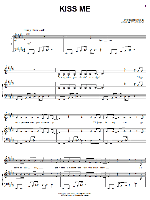 Melissa Etheridge Kiss Me Sheet Music Notes & Chords for Piano, Vocal & Guitar (Right-Hand Melody) - Download or Print PDF