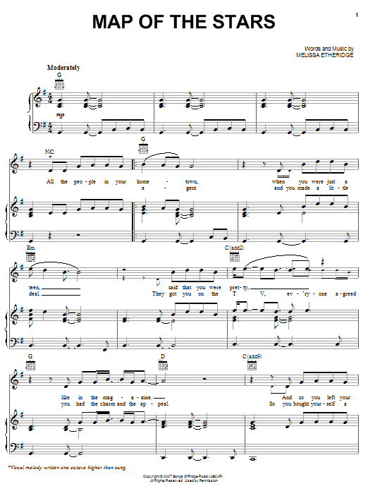 Melissa Etheridge Map Of The Stars Sheet Music Notes & Chords for Piano, Vocal & Guitar (Right-Hand Melody) - Download or Print PDF