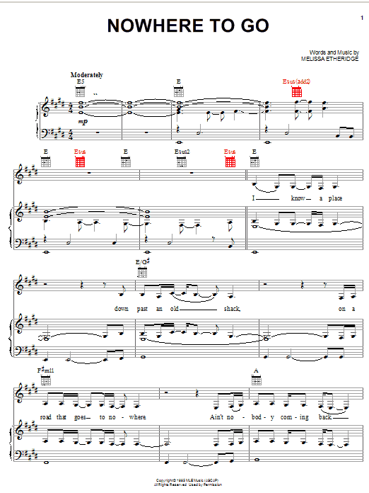 Melissa Etheridge Nowhere To Go Sheet Music Notes & Chords for Guitar with strumming patterns - Download or Print PDF