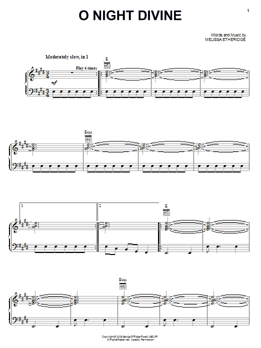 Melissa Etheridge O Night Divine Sheet Music Notes & Chords for Piano, Vocal & Guitar (Right-Hand Melody) - Download or Print PDF