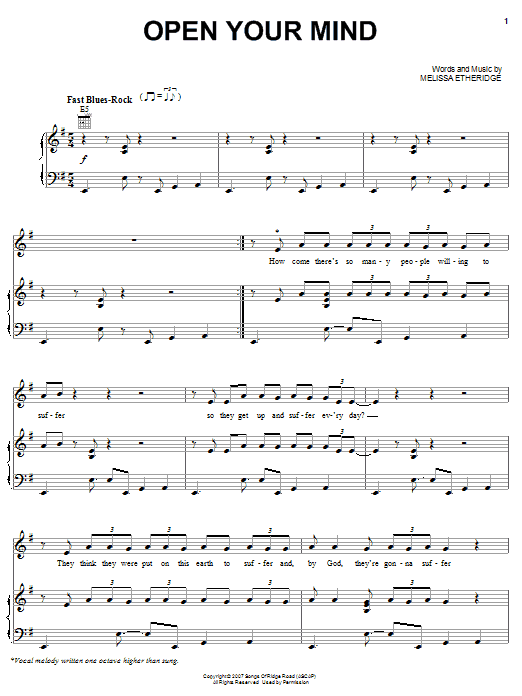 Melissa Etheridge Open Your Mind Sheet Music Notes & Chords for Piano, Vocal & Guitar (Right-Hand Melody) - Download or Print PDF