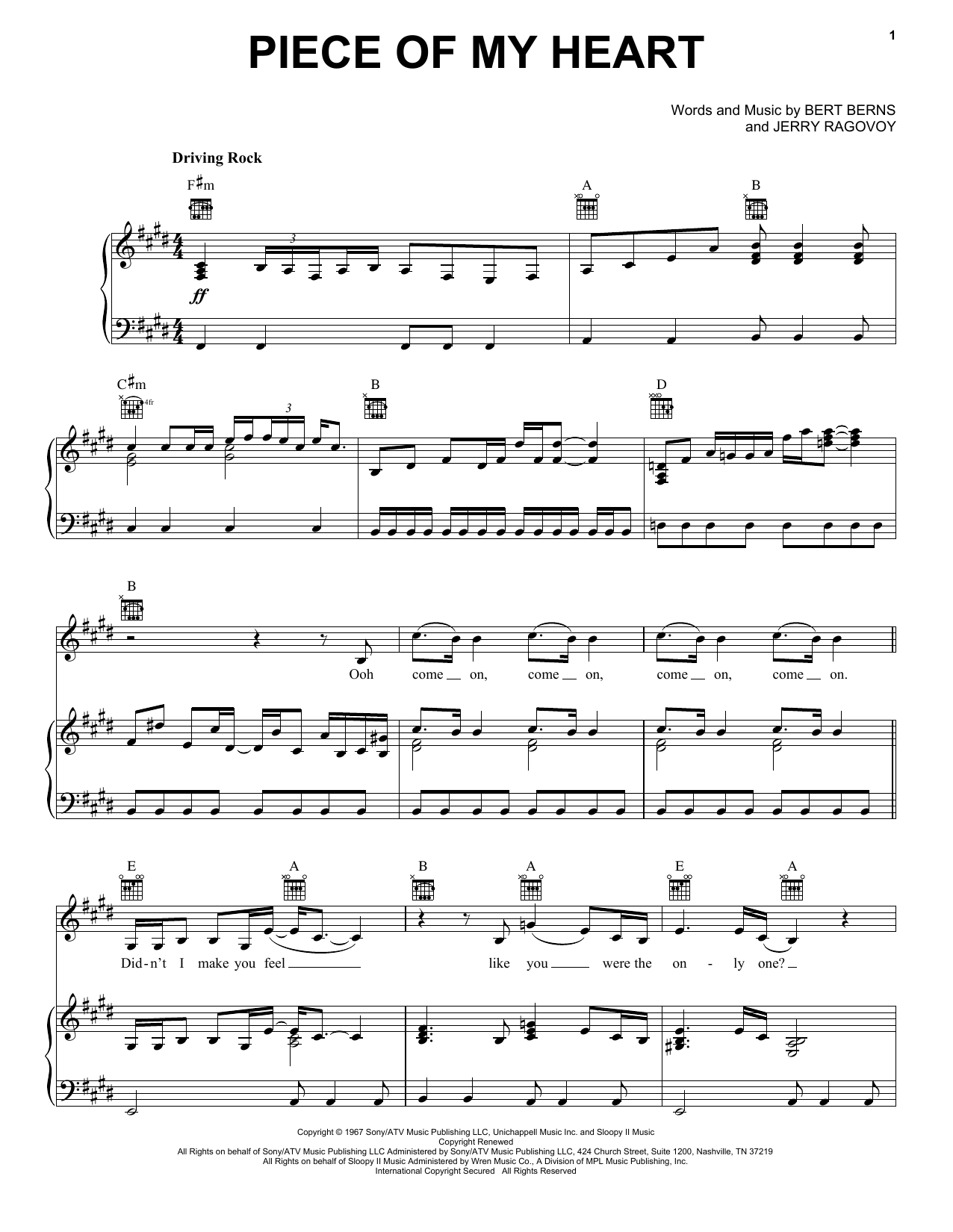 Melissa Etheridge Piece Of My Heart Sheet Music Notes & Chords for Piano, Vocal & Guitar (Right-Hand Melody) - Download or Print PDF