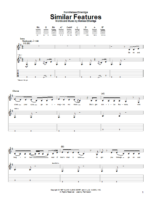Melissa Etheridge Similar Features Sheet Music Notes & Chords for Guitar Tab - Download or Print PDF
