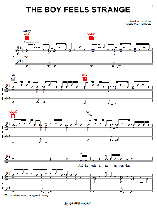 Melissa Etheridge The Boy Feels Strange Sheet Music Notes & Chords for Piano, Vocal & Guitar (Right-Hand Melody) - Download or Print PDF