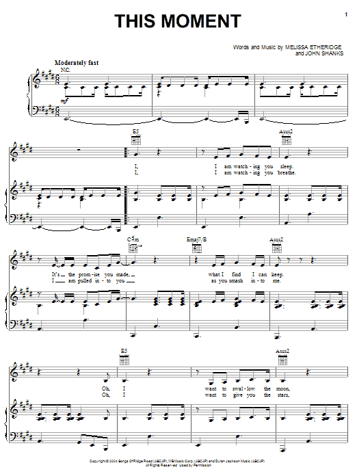 Melissa Etheridge This Moment Sheet Music Notes & Chords for Piano, Vocal & Guitar (Right-Hand Melody) - Download or Print PDF