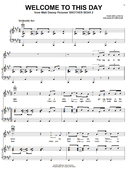 Melissa Etheridge Welcome To This Day Sheet Music Notes & Chords for Piano, Vocal & Guitar (Right-Hand Melody) - Download or Print PDF