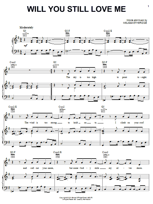 Melissa Etheridge Will You Still Love Me Sheet Music Notes & Chords for Piano, Vocal & Guitar (Right-Hand Melody) - Download or Print PDF