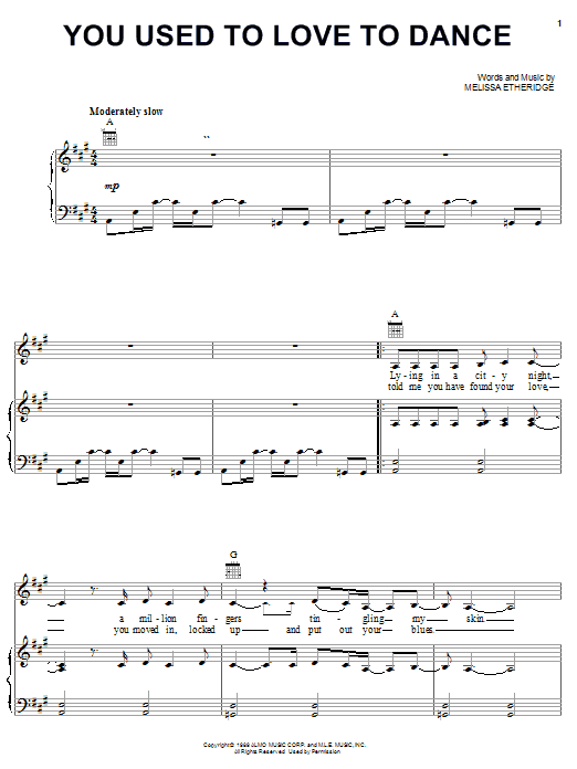 Melissa Etheridge You Used To Love To Dance Sheet Music Notes & Chords for Piano, Vocal & Guitar (Right-Hand Melody) - Download or Print PDF Melissa Etheridge You Used To Love To Dance Sheet Music Notes & Chords for Piano, Vocal & Guitar (Right-Hand Melody) - Download or Print PDF