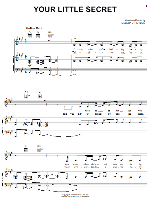 Melissa Etheridge Your Little Secret Sheet Music Notes & Chords for Guitar with strumming patterns - Download or Print PDF