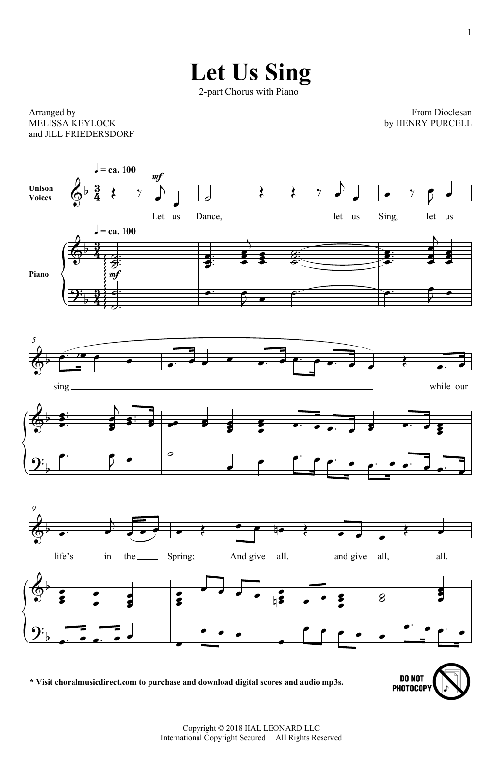 Melissa Keylock and Jill Friedersdorf Let Us Sing Sheet Music Notes & Chords for 2-Part Choir - Download or Print PDF