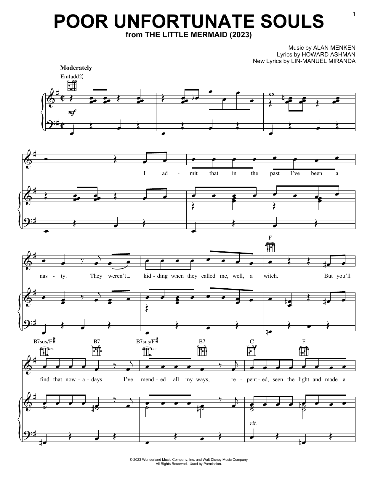 Melissa McCarthy Poor Unfortunate Souls (from The Little Mermaid) (2023) Sheet Music Notes & Chords for Easy Piano - Download or Print PDF