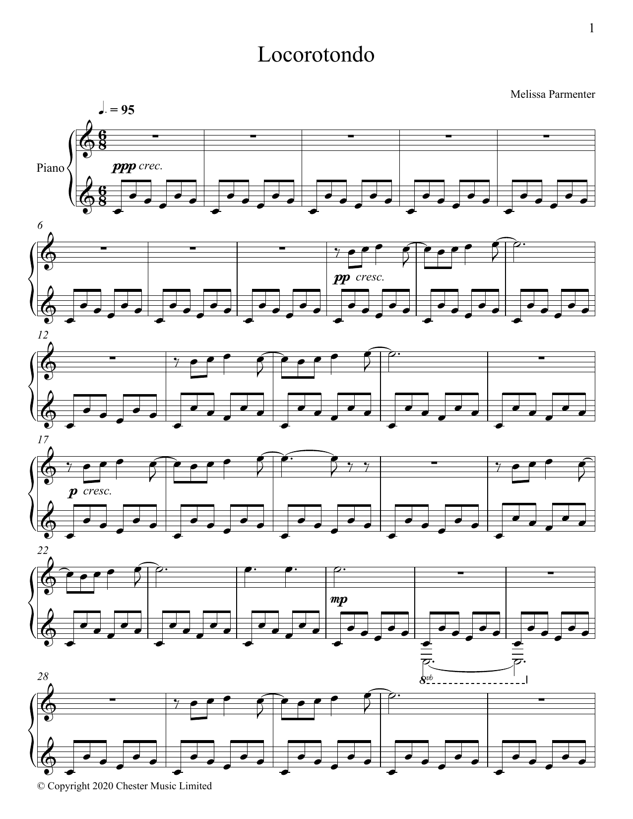 Melissa Parmenter Locorotondo Sheet Music Notes & Chords for Piano Solo - Download or Print PDF