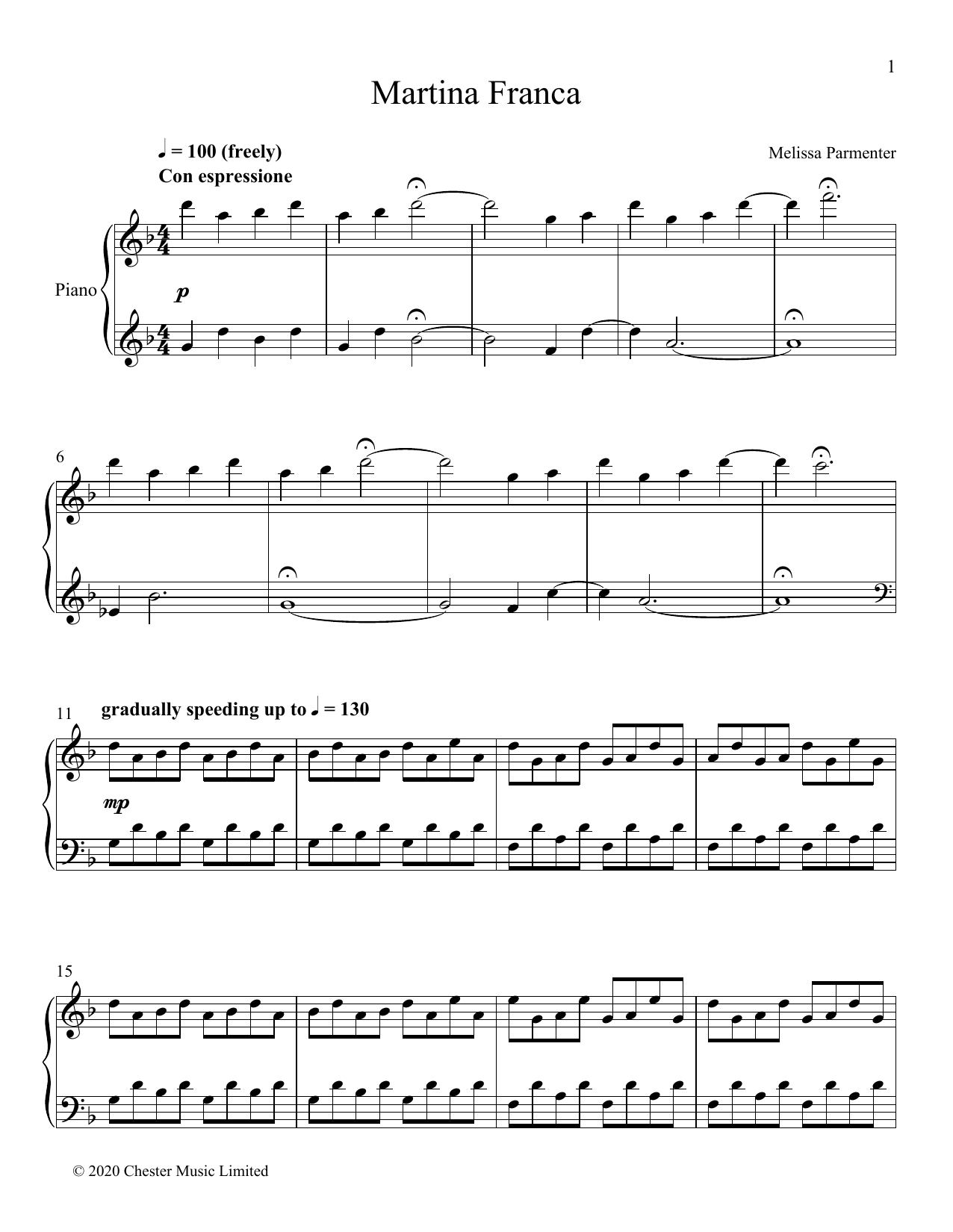 Melissa Parmenter Martina Franca Sheet Music Notes & Chords for Piano Solo - Download or Print PDF