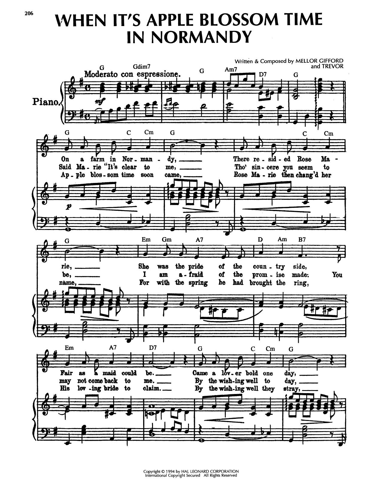 Mellor Gifford When It's Apple Blossom Time In Normandy Sheet Music Notes & Chords for Piano, Vocal & Guitar Chords (Right-Hand Melody) - Download or Print PDF
