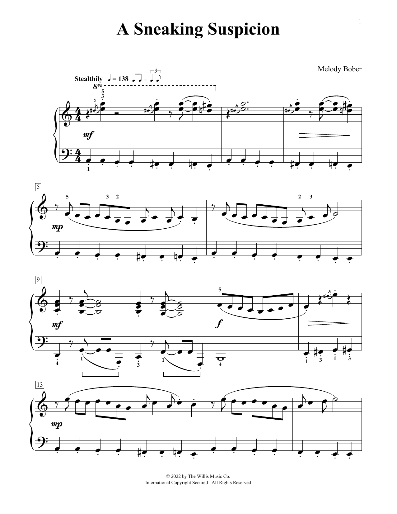 Melody Bober A Sneaking Suspicion Sheet Music Notes & Chords for Educational Piano - Download or Print PDF