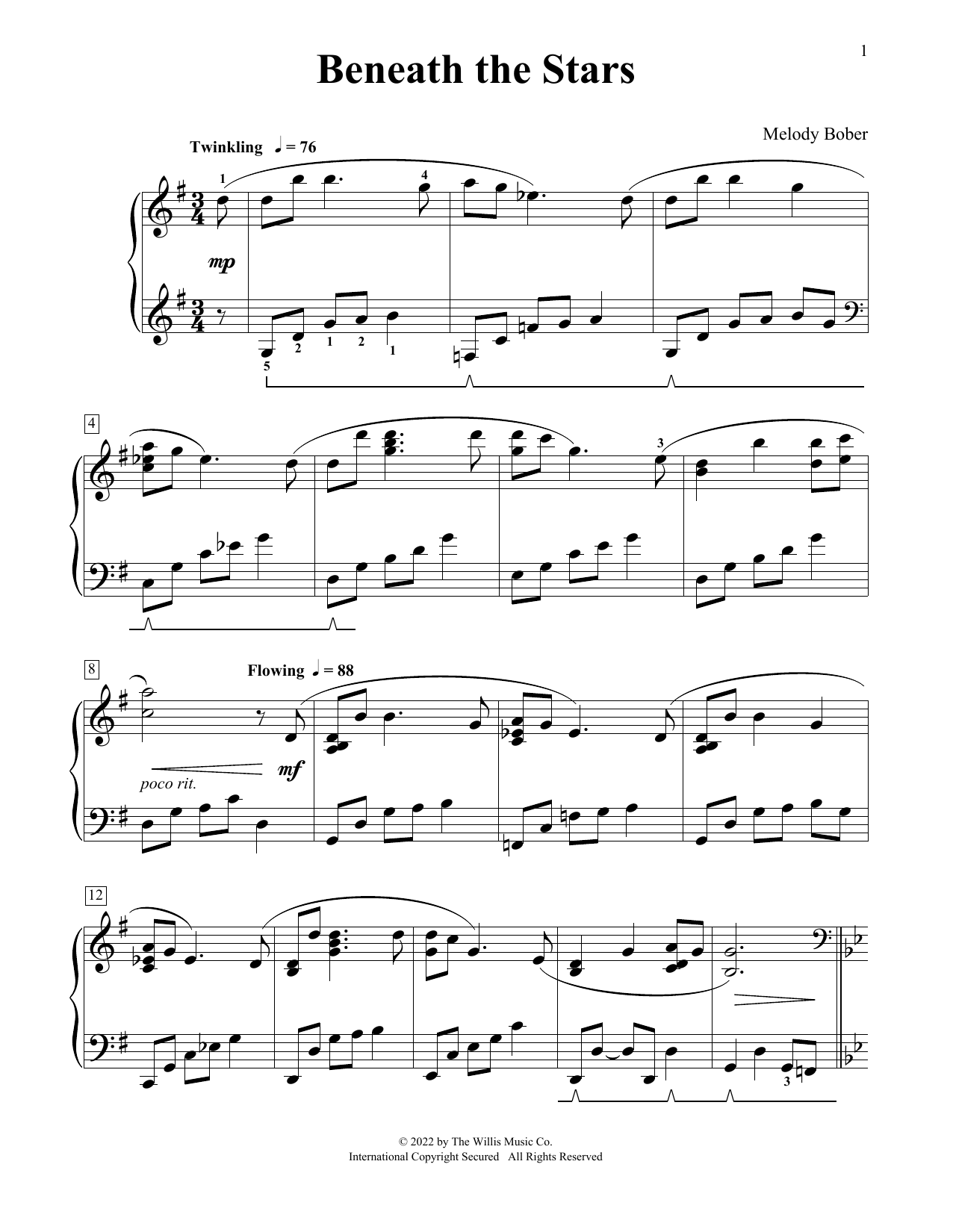 Melody Bober Beneath The Stars Sheet Music Notes & Chords for Educational Piano - Download or Print PDF