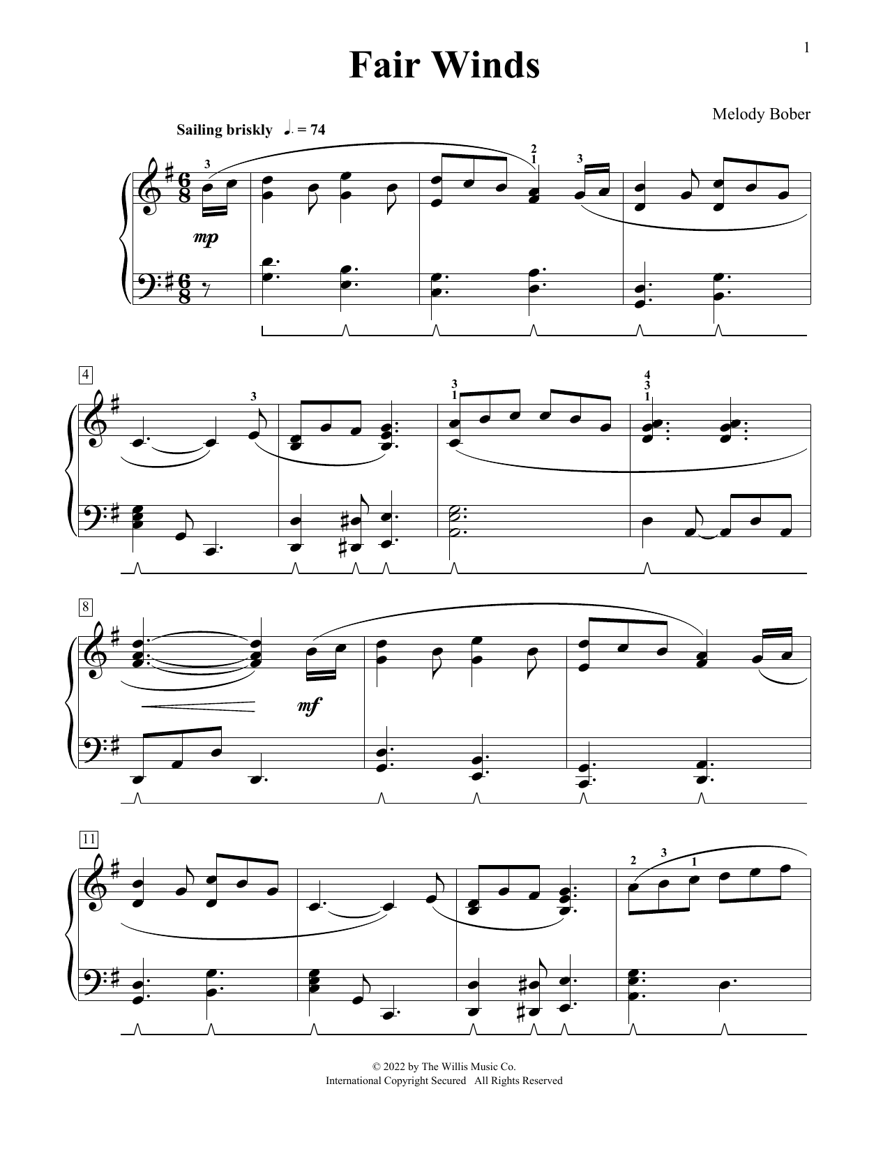 Melody Bober Fair Winds Sheet Music Notes & Chords for Educational Piano - Download or Print PDF