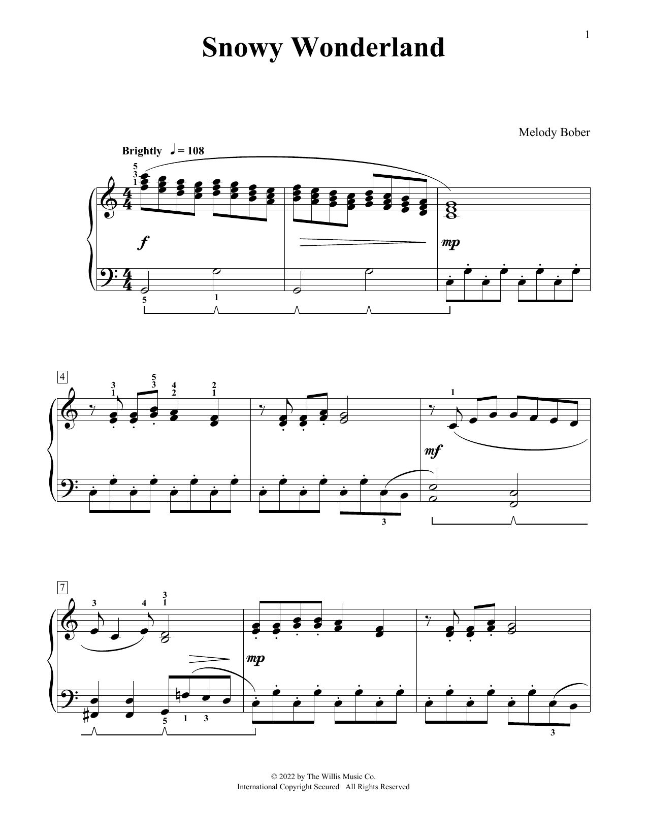 Melody Bober Snowy Wonderland Sheet Music Notes & Chords for Educational Piano - Download or Print PDF