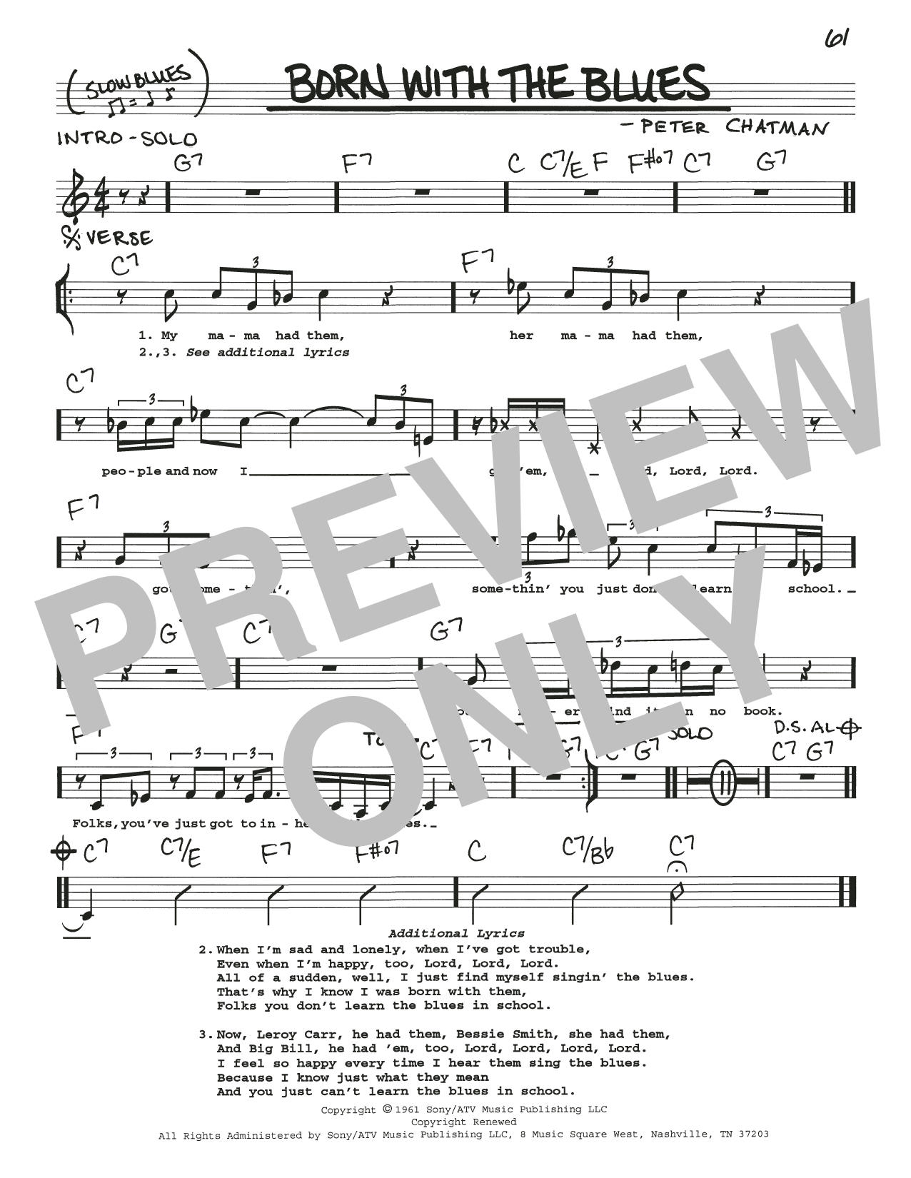 Memphis Slim Born With The Blues Sheet Music Notes & Chords for Real Book – Melody, Lyrics & Chords - Download or Print PDF