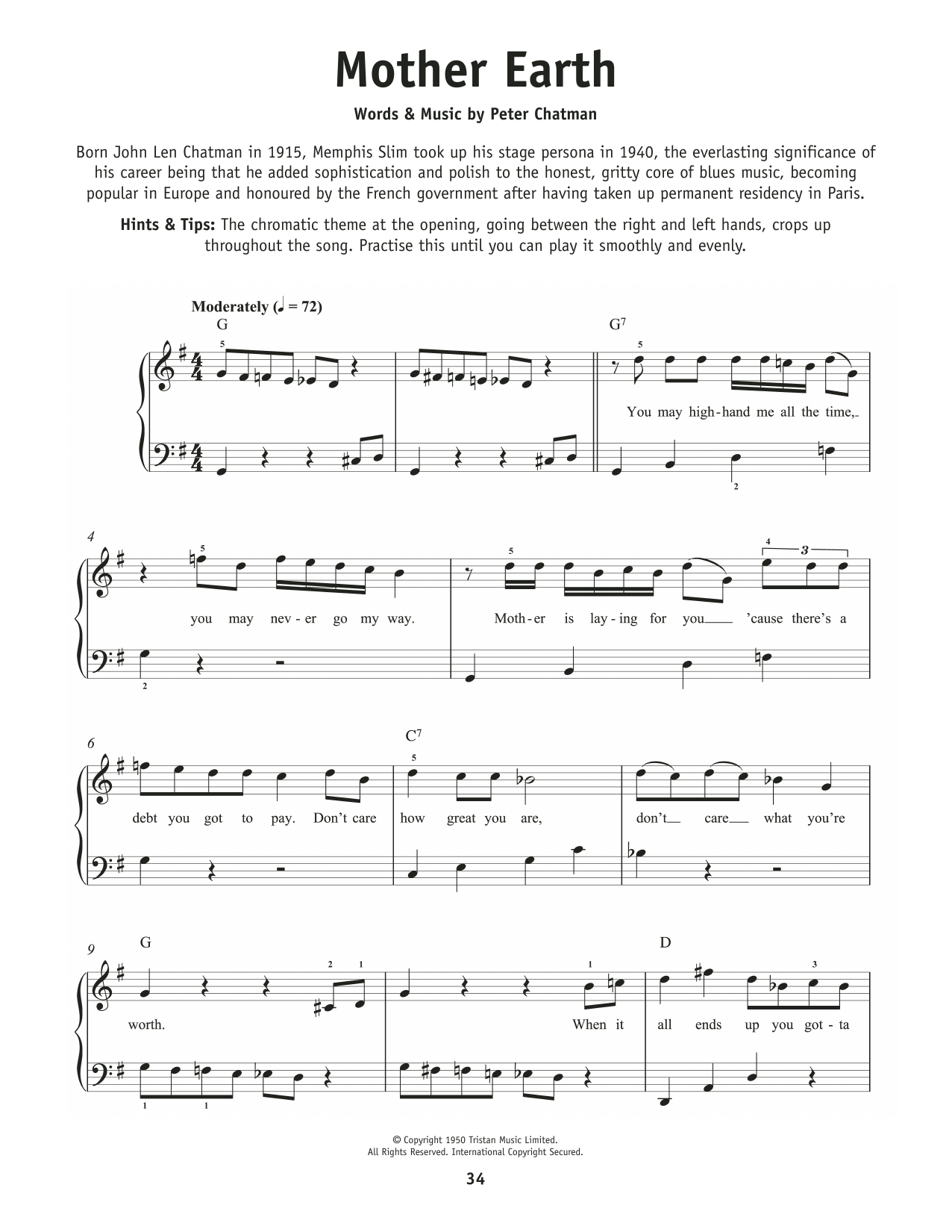 Memphis Slim Mother Earth (Mother Earth Blues) Sheet Music Notes & Chords for Really Easy Piano - Download or Print PDF