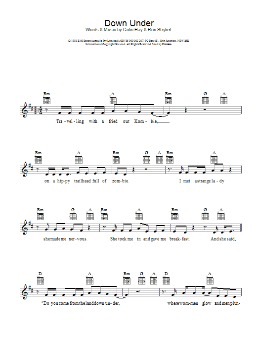 Men At Work Down Under Sheet Music Notes & Chords for Violin - Download or Print PDF