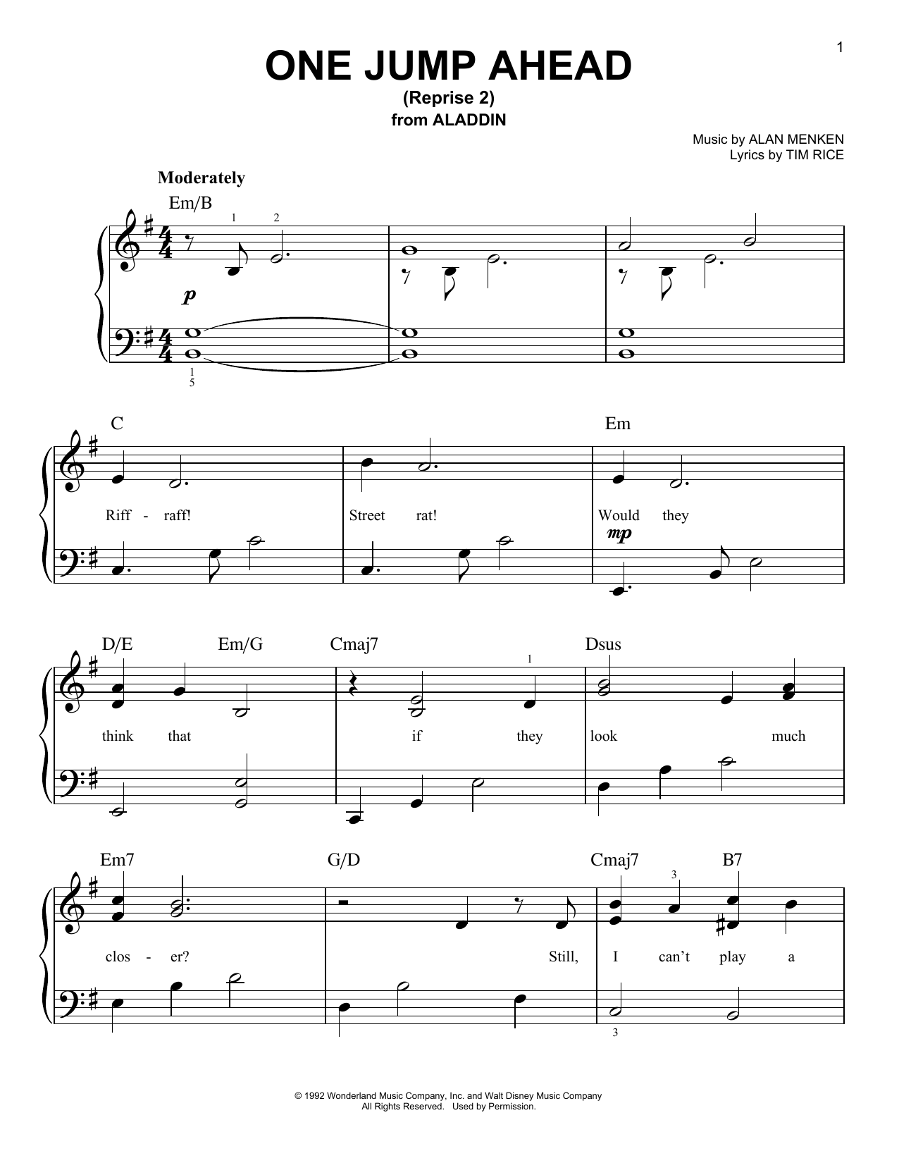Mena Massoud One Jump Ahead (Reprise 2) (from Disney's Aladdin) Sheet Music Notes & Chords for Piano, Vocal & Guitar (Right-Hand Melody) - Download or Print PDF